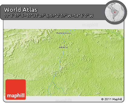 Physical 3D Map of the Area around 10° 48' 54" S, 58° 34' 30" W