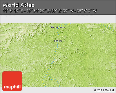 Physical 3D Map of the Area around 10° 48' 54" S, 58° 34' 30" W