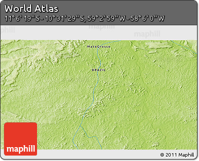 Physical 3D Map of the Area around 10° 48' 54" S, 58° 34' 30" W