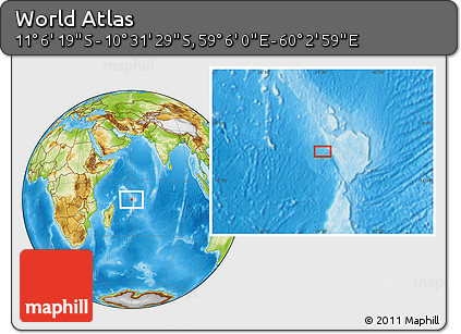 Physical Location Map of the Area around 10° 48' 54" S, 59° 34' 30" E