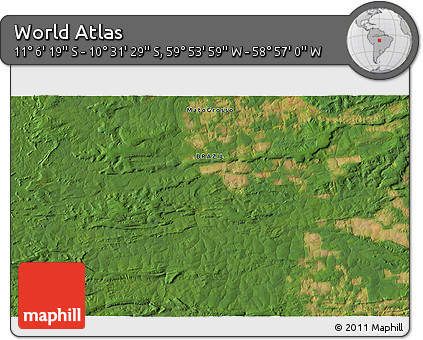 Satellite 3D Map of the Area around 10° 48' 54" S, 59° 25' 29" W