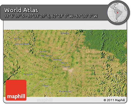 Satellite 3D Map of the Area around 10° 48' 54" S, 61° 58' 30" W