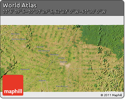 Satellite 3D Map of the Area around 10° 48' 54" S, 61° 58' 30" W