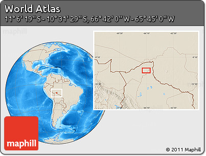 Shaded Relief Location Map of the Area around 10° 48' 54" S, 66° 13' 29" W