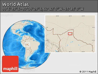 Shaded Relief Location Map of the Area around 10° 48' 54" S, 66° 13' 29" W