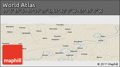 Shaded Relief Panoramic Map of the Area around 10° 48' 54" S, 66° 13' 29" W
