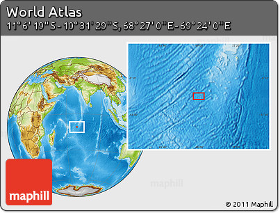 Physical Location Map of the Area around 10° 48' 54" S, 68° 55' 30" E