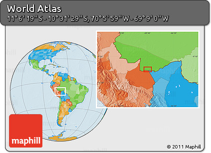Political Location Map of the Area around 10° 48' 54" S, 69° 37' 30" W