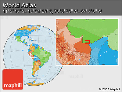 Political Location Map of the Area around 10° 48' 54" S, 69° 37' 30" W