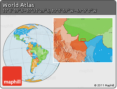 Political Location Map of the Area around 10° 48' 54" S, 69° 37' 30" W