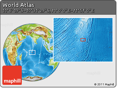 Physical Location Map of the Area around 10° 48' 54" S, 71° 28' 29" E