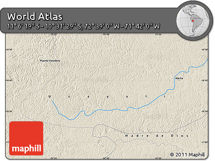 Shaded Relief Map of the Area around 10° 48' 54" S, 72° 10' 30" W
