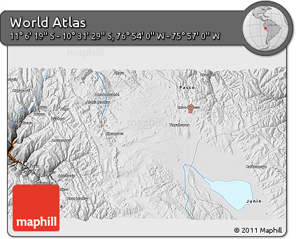 Physical 3D Map of the Area around 10° 48' 54" S, 76° 25' 30" W