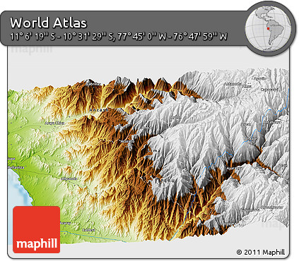 Physical 3D Map of the Area around 10° 48' 54" S, 77° 16' 30" W