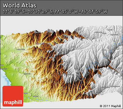 Physical 3D Map of the Area around 10° 48' 54" S, 77° 16' 30" W