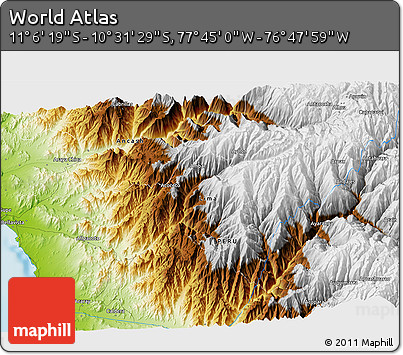 Physical 3D Map of the Area around 10° 48' 54" S, 77° 16' 30" W