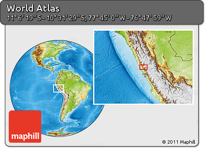 Physical Location Map of the Area around 10° 48' 54" S, 77° 16' 30" W