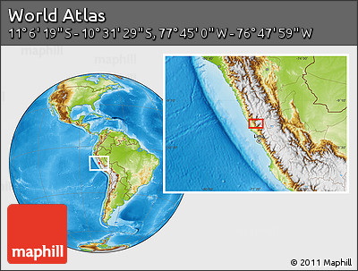 Physical Location Map of the Area around 10° 48' 54" S, 77° 16' 30" W