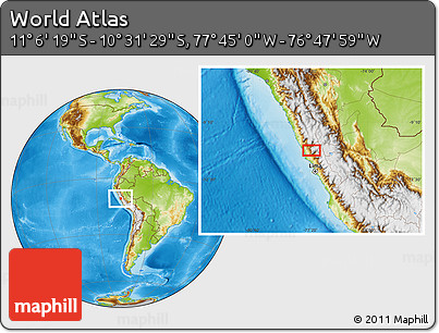 Physical Location Map of the Area around 10° 48' 54" S, 77° 16' 30" W