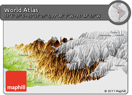 Physical Panoramic Map of the Area around 10° 48' 54" S, 77° 16' 30" W