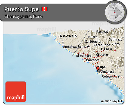 Shaded Relief Panoramic Map of Puerto Supe