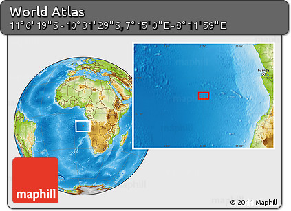 Physical Location Map of the Area around 10° 48' 54" S, 7° 43' 29" E