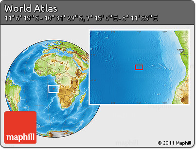 Physical Location Map of the Area around 10° 48' 54" S, 7° 43' 29" E
