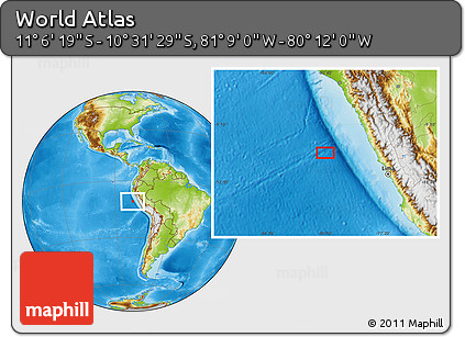 Physical Location Map of the Area around 10° 48' 54" S, 80° 40' 30" W