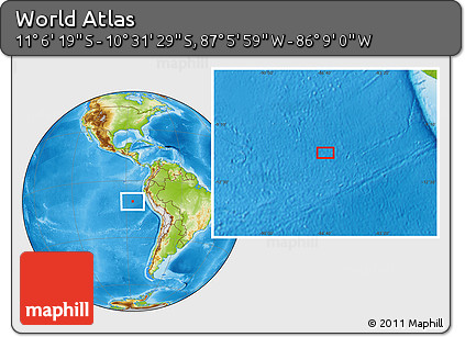 Physical Location Map of the Area around 10° 48' 54" S, 86° 37' 30" W