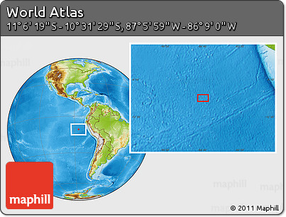 Physical Location Map of the Area around 10° 48' 54" S, 86° 37' 30" W