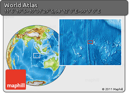 Physical Location Map of the Area around 10° 48' 54" S, 98° 40' 30" E