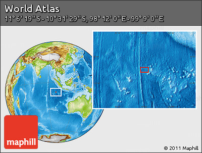 Physical Location Map of the Area around 10° 48' 54" S, 98° 40' 30" E