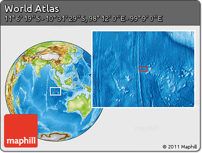 Physical Location Map of the Area around 10° 48' 54" S, 98° 40' 30" E