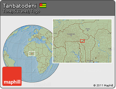 Savanna Style Location Map of Tanbatodéni, hill shading