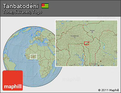 Savanna Style Location Map of Tanbatodéni, hill shading