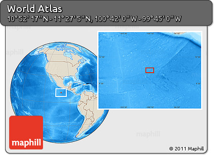 Shaded Relief Location Map of the Area around 11° 9' 41" N, 100° 13' 29" W
