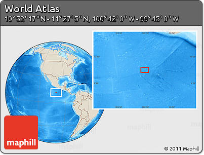 Shaded Relief Location Map of the Area around 11° 9' 41" N, 100° 13' 29" W