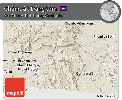 Shaded Relief Panoramic Map of Châmbák Dângkôm