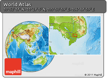 Physical Location Map of the Area around 11° 9' 41" N, 106° 19' 29" E