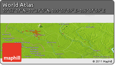 Physical Panoramic Map of the Area around 11° 9' 41" N, 106° 19' 29" E