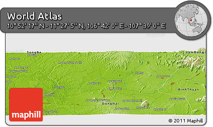 Physical Panoramic Map of the Area around 11° 9' 41" N, 107° 10' 30" E