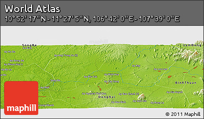 Physical Panoramic Map of the Area around 11° 9' 41" N, 107° 10' 30" E