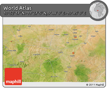 Satellite 3D Map of the Area around 11° 9' 41" N, 10° 16' 30" E