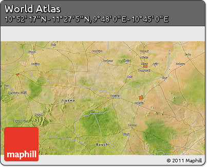 Satellite 3D Map of the Area around 11° 9' 41" N, 10° 16' 30" E