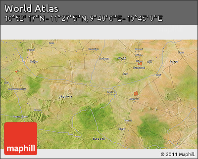 Satellite 3D Map of the Area around 11° 9' 41" N, 10° 16' 30" E
