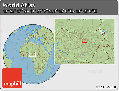 Savanna Style Location Map of the Area around 11° 9' 41" N, 10° 16' 30" E