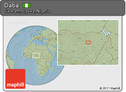 Savanna Style Location Map of Daba, hill shading