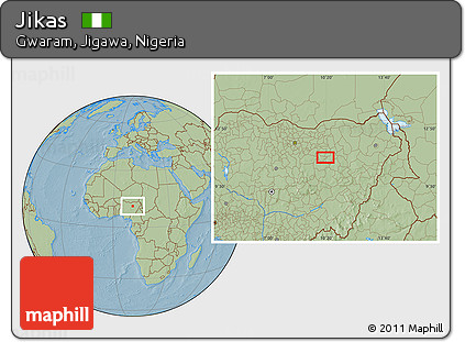 Savanna Style Location Map of Jikas, hill shading