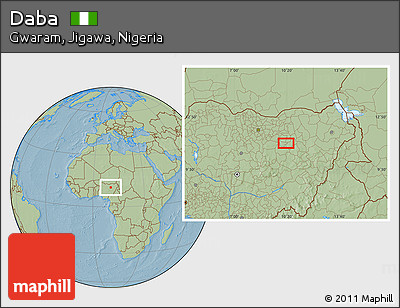 Savanna Style Location Map of Daba, hill shading