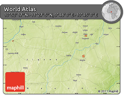 Physical Map of the Area around 11° 9' 41" N, 10° 16' 30" E